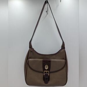 CL America Vintage Taupe Brown Leather Crossbody Shoulder Bag Buckle Logo Mixed